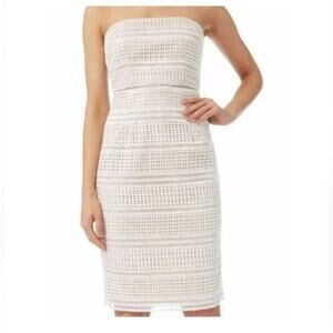 Adrianna Papell Lace Eyelet Strapless Dress Size 16 New Cream Short